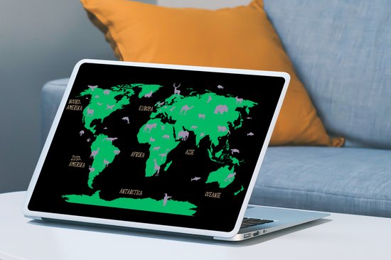 Autocollant pour ordinateur portable - 17,3 pouces - Wereldkaart Enfants - Rose - Animaux - 40x30cm - Autocollants pour ordinateur portable - Skin pour ordinateur portable - Couverture