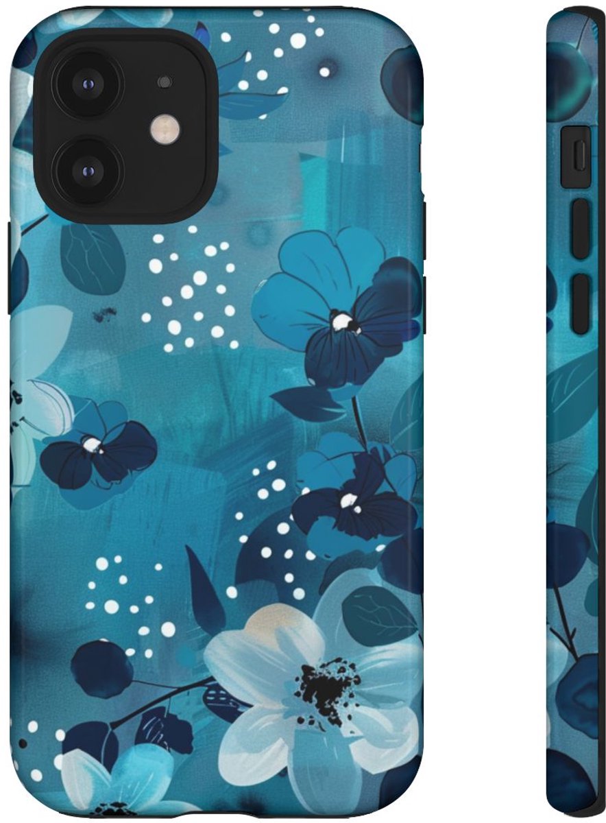 Turquoise Bloemenpatroon met Stippen – Telefoonhoesje Geschikt voor iPhone 12