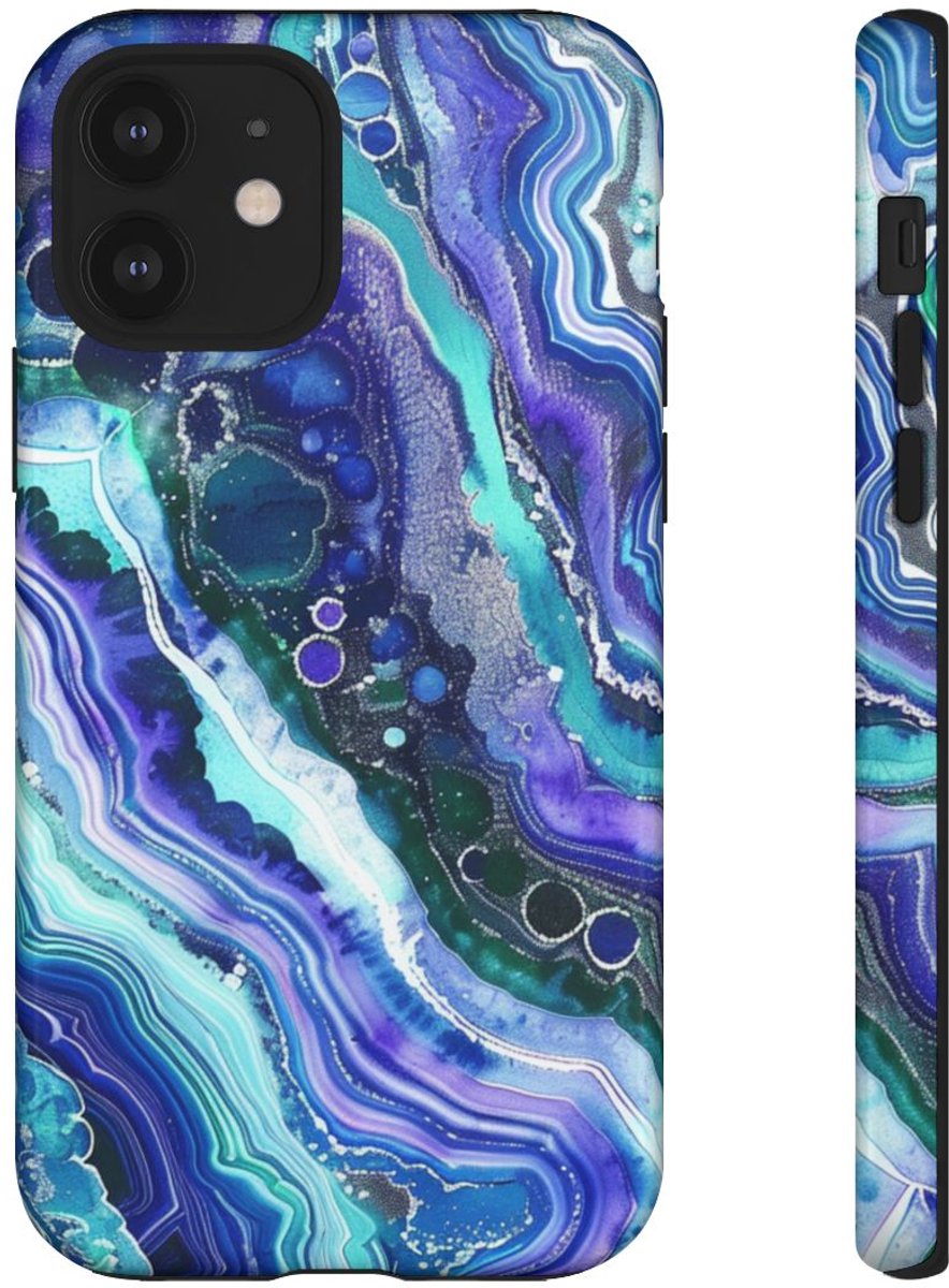 Blauw en Paars Geode-Wervelpatroon – Telefoonhoesje Geschikt voor iPhone 12