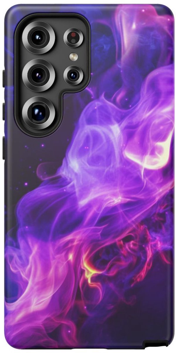 Abstracte Paarse en Blauwe Rook – Mat Stevig Hoesje Geschikt voor Galaxy S25 Ultra