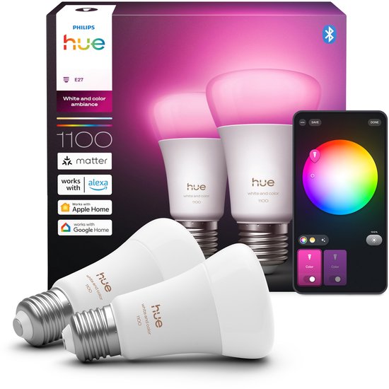 Philips Hue E27 White & Color Ambiance – 1100 Lumen – Thread (2-pack)