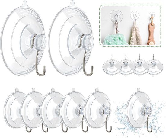 Quntis 4 stuks zuignappen met haken voor huis, badkamer, douche, keuken, huis, glas, haken voor gordijnen voor tegels, douchegel, 5 kg, transparant