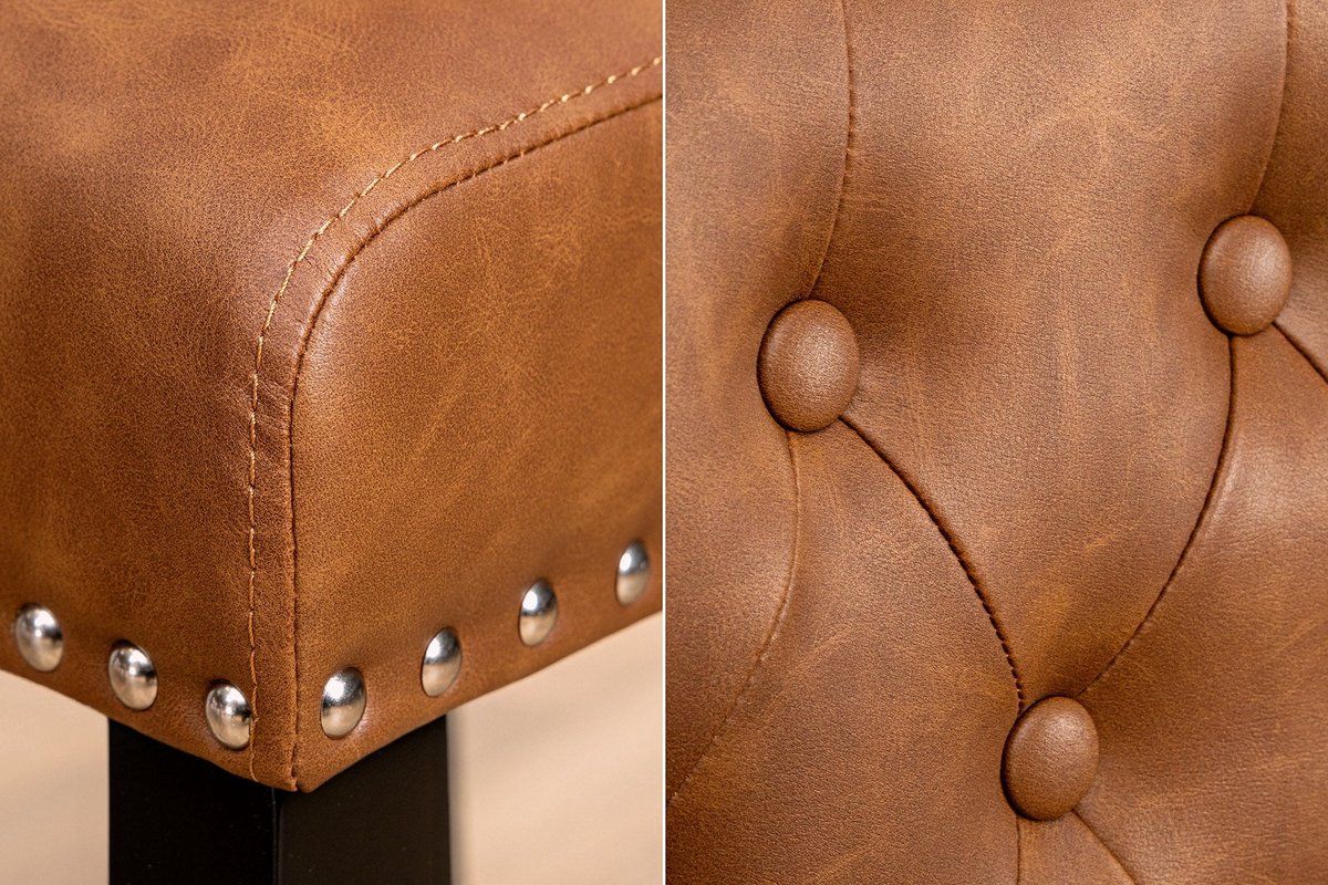 Invicta Interior Chesterfield Stoel CASTLE Bruin Kunstleer Zwart Rubber Hout Decoratieve Klinknagels - 44589 Zie omschrijving