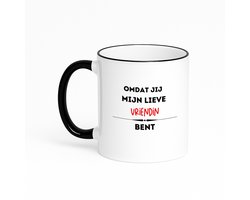 Hacebo® - omdat jij mijn lieve vriendin bent koffiebeker met gekleurde rand zwart - de liefste vriendin - thee mok - koffie beker - valentijnsdag - verjaardag - cadeautje voor vriendin - kado - geschenk - koffiemok - 330 ML