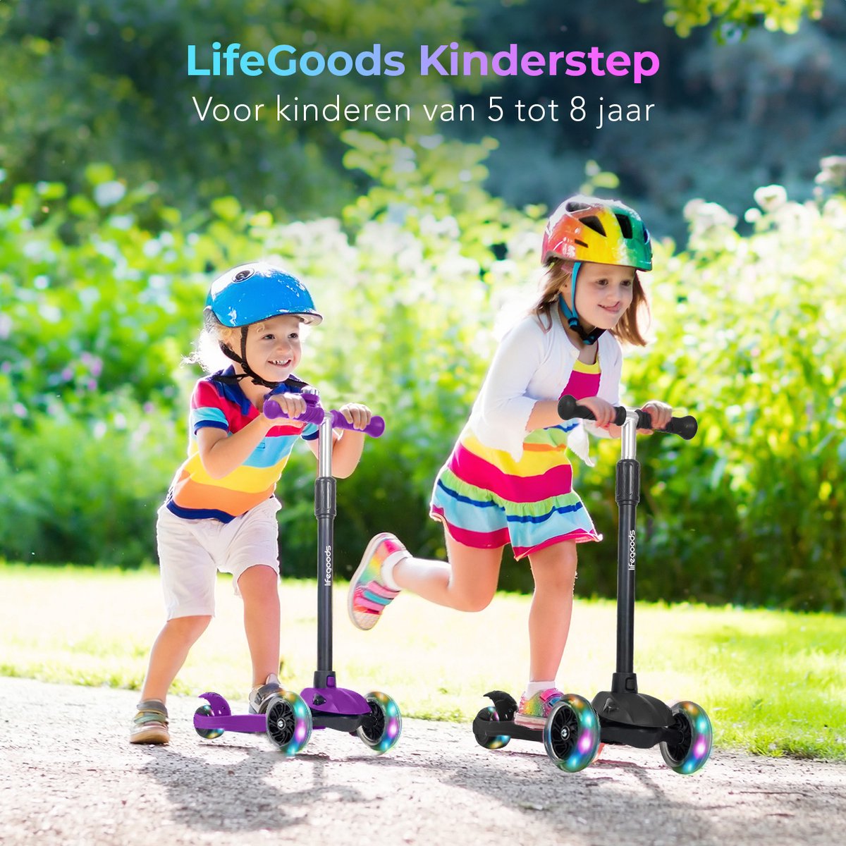 LifeGoods Kinderstep - Step 5-8 Jaar - 3 Lichtgevende LED Wielen - Hoogte Verstelbaar - Jongens/Meisjes - Paars — afbeelding 4