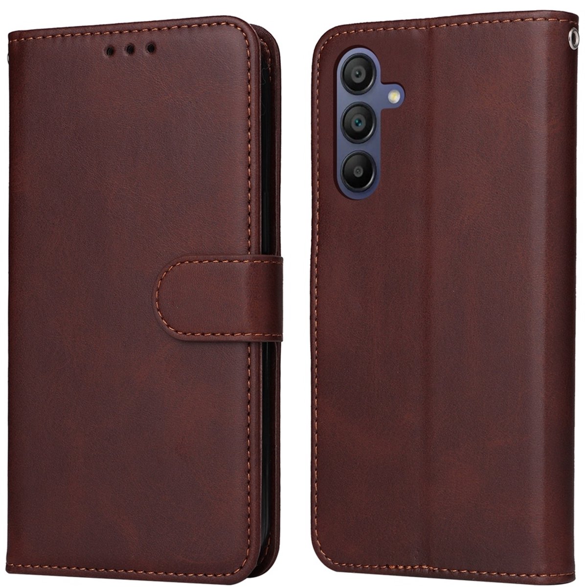 Mobigear Telefoonhoesje geschikt voor Samsung Galaxy A17 Hoesje | Mobigear Wallet Bookcase Portemonnee | Pasjeshouder voor 3 Pasjes | Telefoonhoesje voor Pinpas / OV Kaart / Rijbewijs - Bruin