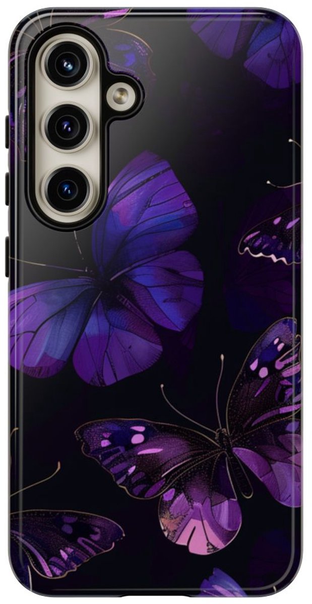 Paars Vlinderpatroon – Telefoonhoesje Geschikt voor Samsung Galaxy S24