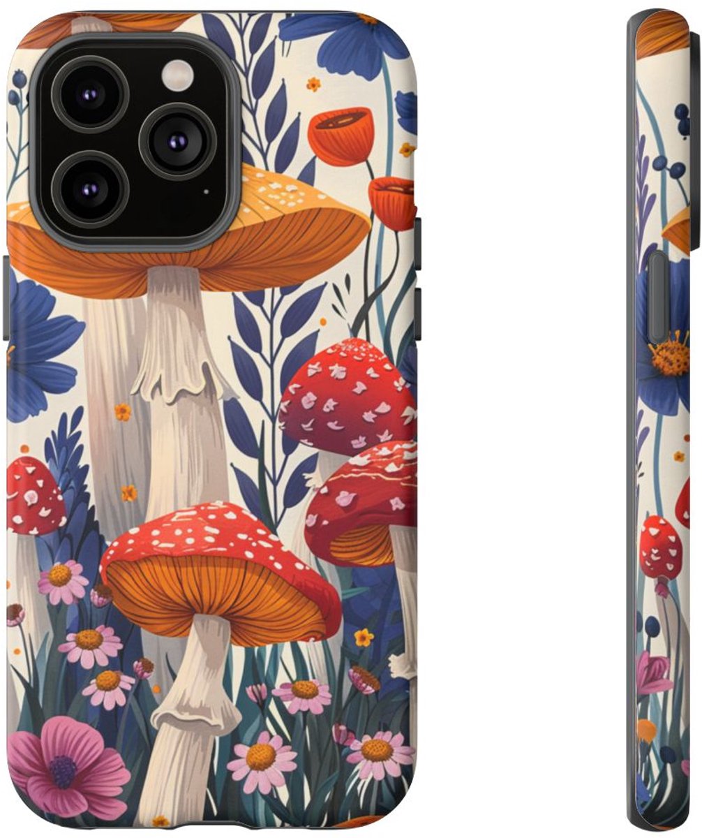 Kleurrijke Paddenstoelen en Bloemen – Telefoonhoesje Geschikt voor iPhone 14 Pro Max