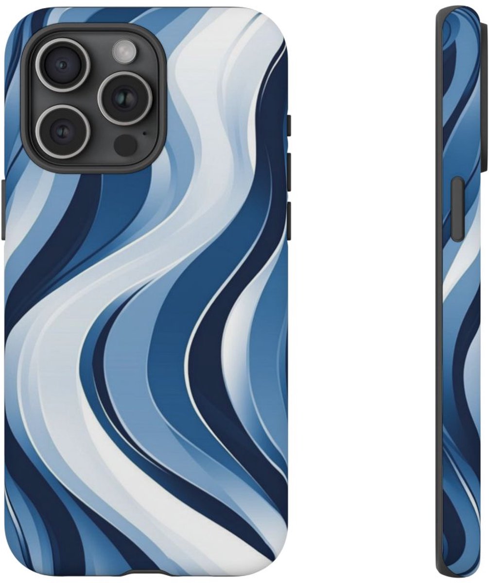 Moderne Blauwe Golven – Telefoonhoesje Geschikt voor iPhone 15 Pro Max