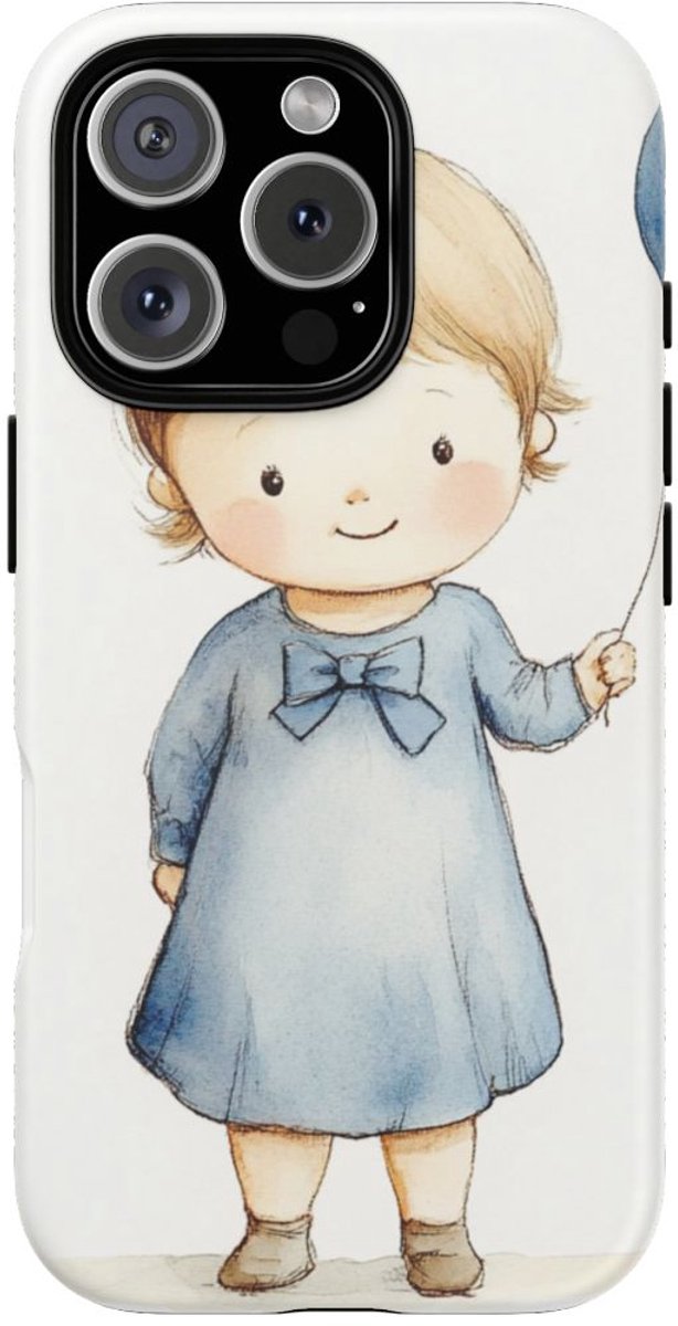 Meisje met Blauwe Ballon in Aquarel – Telefoonhoesje Geschikt voor iPhone 16 Pro