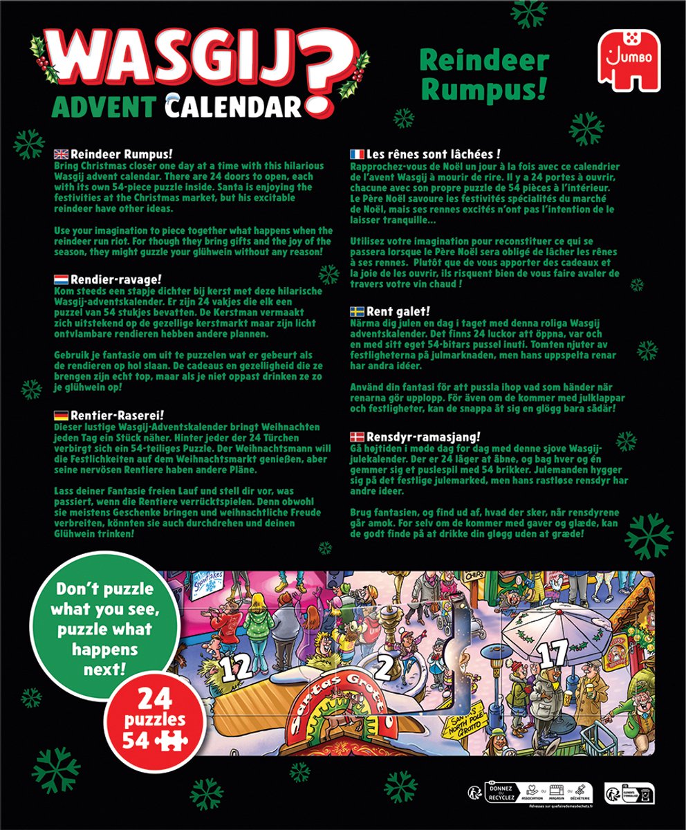 Wasgij Kerstmis Adventskalender - Rendier-ravage! - 24 puzzels met 54 stukjes - Aftelkalender - Advent Calender — afbeelding 5