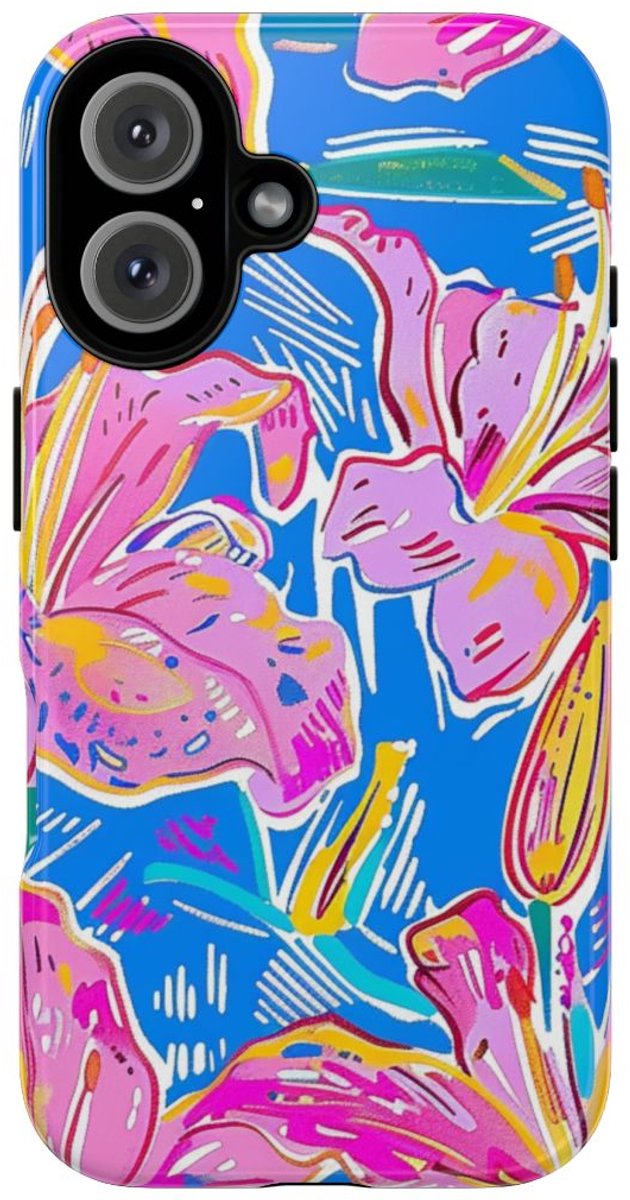 Felroze en Gele Bloemenprint – Telefoonhoesje Geschikt voor iPhone 16