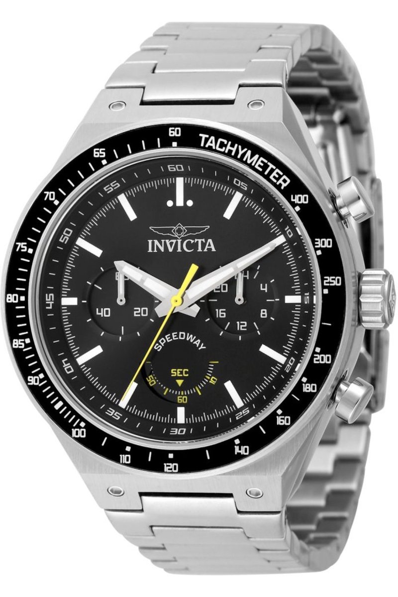 Invicta Speedway 49376 Heren Horloge - Waterdicht - Analoog - Quartz Uurwerk - Roestvrij Staal met zwarte Wijzerplaat - 44mm