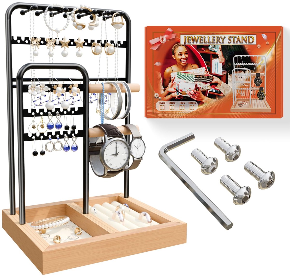 Sieradenstandaard, kettingstandaard, sieradenstandaard, sieradenhouder, sieradenlade van fluweel, sieradenorganizerstandaard, kettingstandaard voor kettingen, armbanden, ringen, zwart