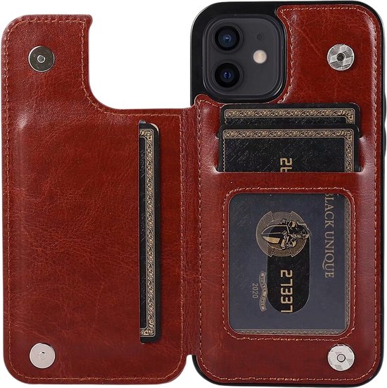 Étui pour iPhone 17 - Coque arrière - Porte-cartes - Portefeuille - Similicuir - Marron