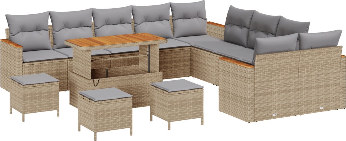 vidaXL - Tuinbank - Set - 14 - pcs - Beige - poly - rattan