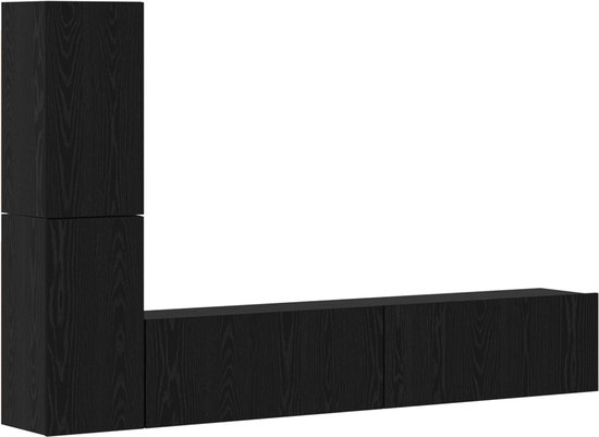 vidaXL - Meuble TV mural - 4 pièces - Zwart - Chêne - Finition bois