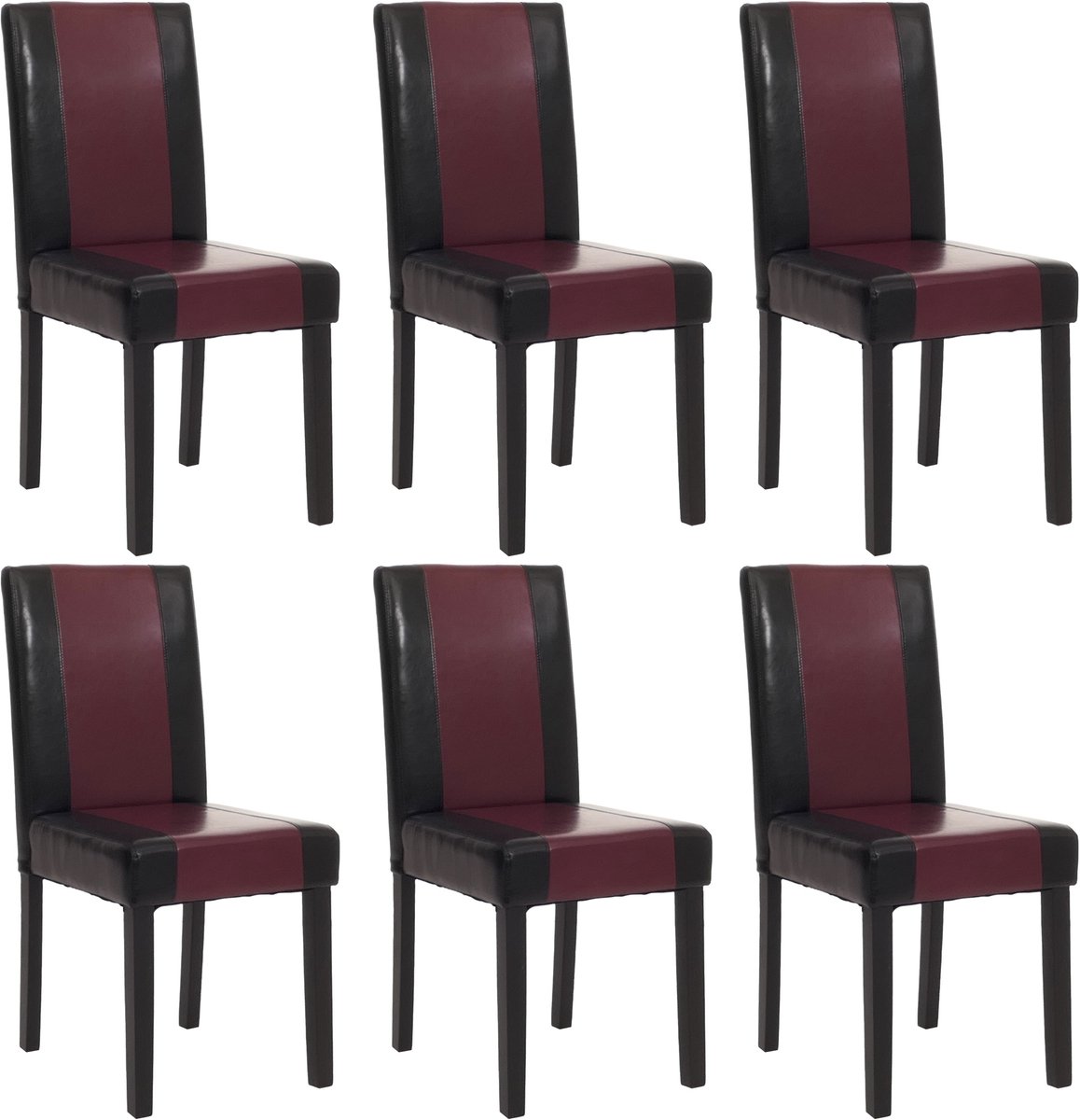 Set van 6 eetkamerstoelen Keukenstoel Littau ~ kunstleer, zwart-rood, donkere poten
