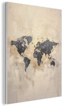 Akoestisch wandpaneel 70x100 cm - Vilt schilderij Wereldkaart - Goud - Zwart - Abstract - Akoestische panelen - Geluidsdempende wanddecoratie - Geluidsisolatie woonkamer - Muurdecoratie geluidspanelen