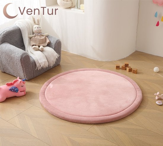 VenTur Speelmat - Ø 100cm Rond - 3cm Extra Dik - Extra Zacht - Roze - Extra Veilig voor alle Kinderen - Modern Duurzaam Design - Grote Ronde Babymat - Extra Dikke Antislip Speelkleed - Kindermat - Speeltapijt - Speel mat - Kinder Mat - Anti-slip