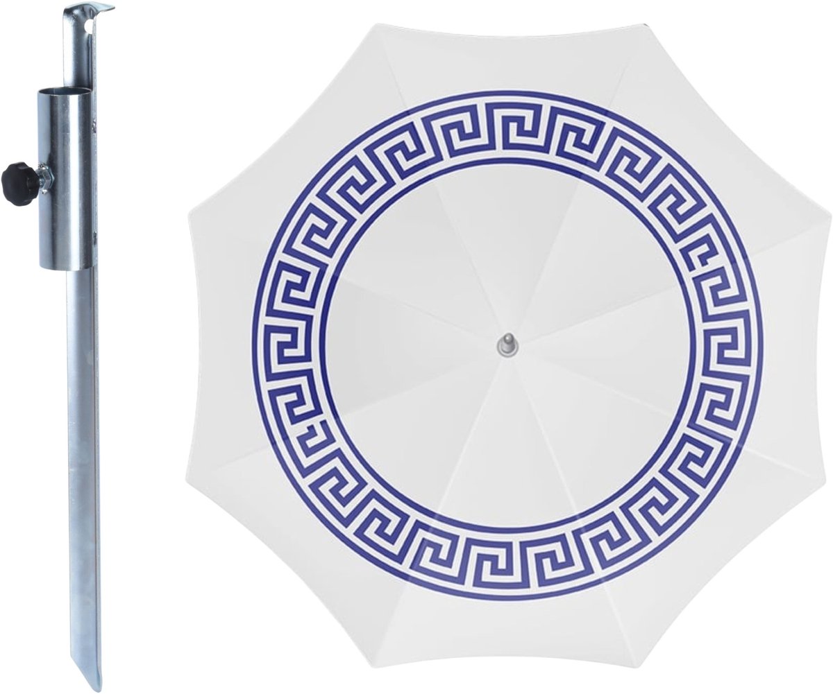 Strand / tuin / camping parasol Athene - met metalen grondharing - D180 cm - verstelbaar - UV straling bestendig