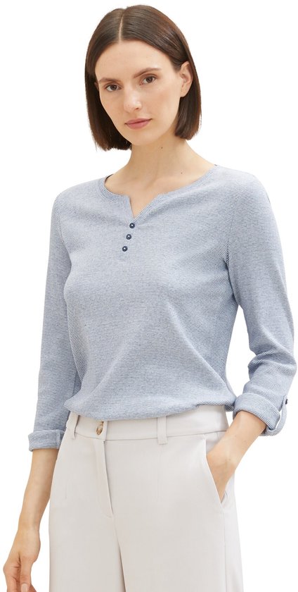 Tom Tailor Henley T-shirt Met Lange Mouwen Blauw 3XL Vrouw