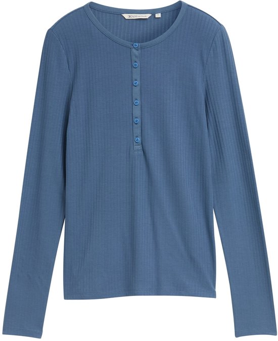 Tom Tailor Denim Geribd Henley shirt met lange mouwen