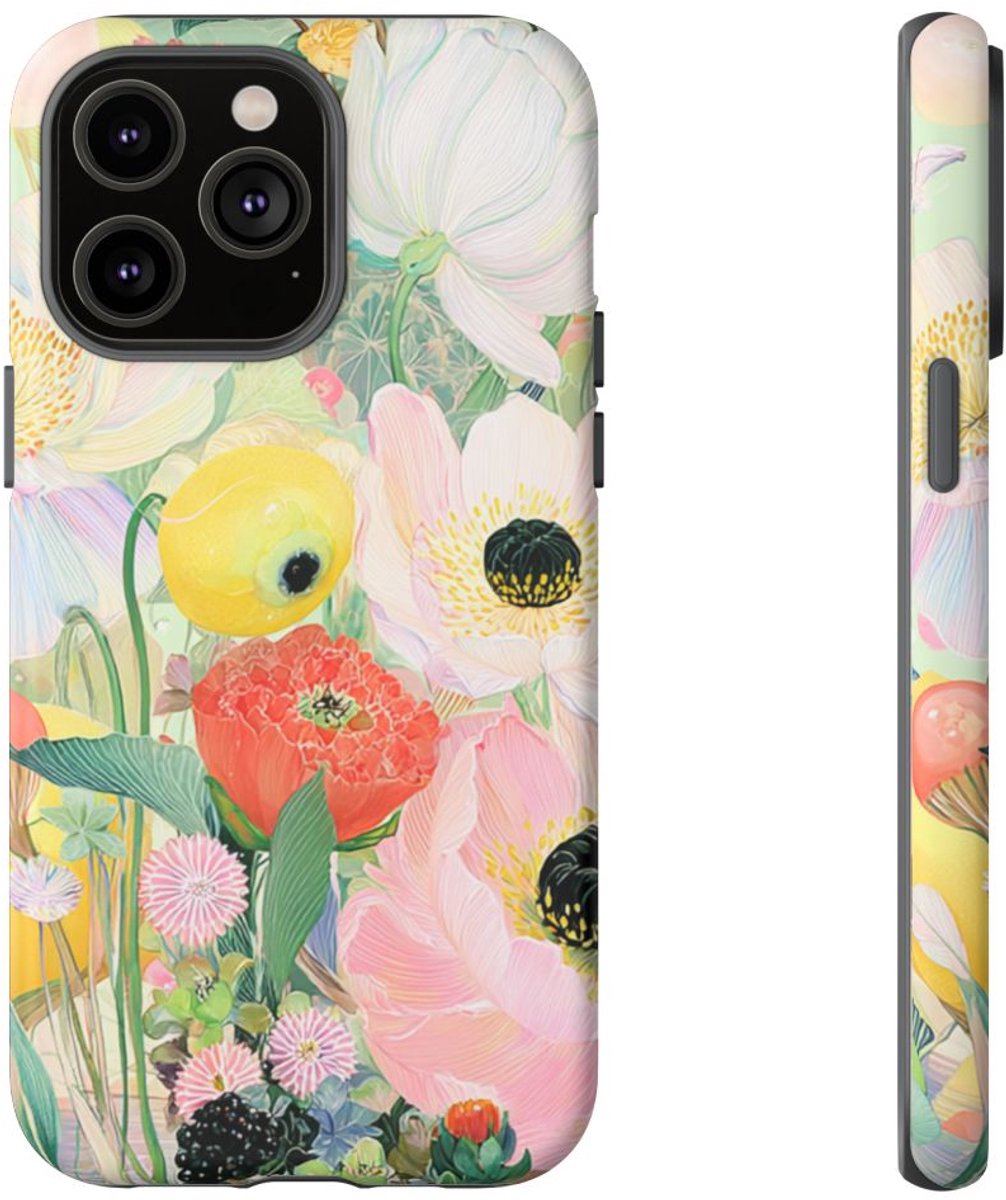 Lichte Pastelbloemen met Vogels – Telefoonhoesje Geschikt voor iPhone 14 Pro Max
