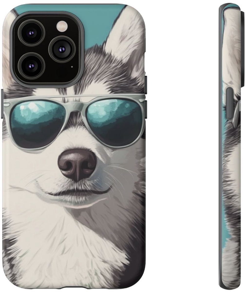 Stoere Husky met Zonnebril – Telefoonhoesje Geschikt voor iPhone 14 Pro Max