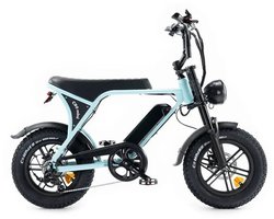 OUXI C80 Mini Elektrische Fatbike - Ingebouwd Alarmsysteem - Gratis Voetsteuntjes - 16 Inch - 250W Motor - 7 Versnellingen - 50 km Actieradius - Mechanische Schijfremmen - Lichtblauw - In Doos.
