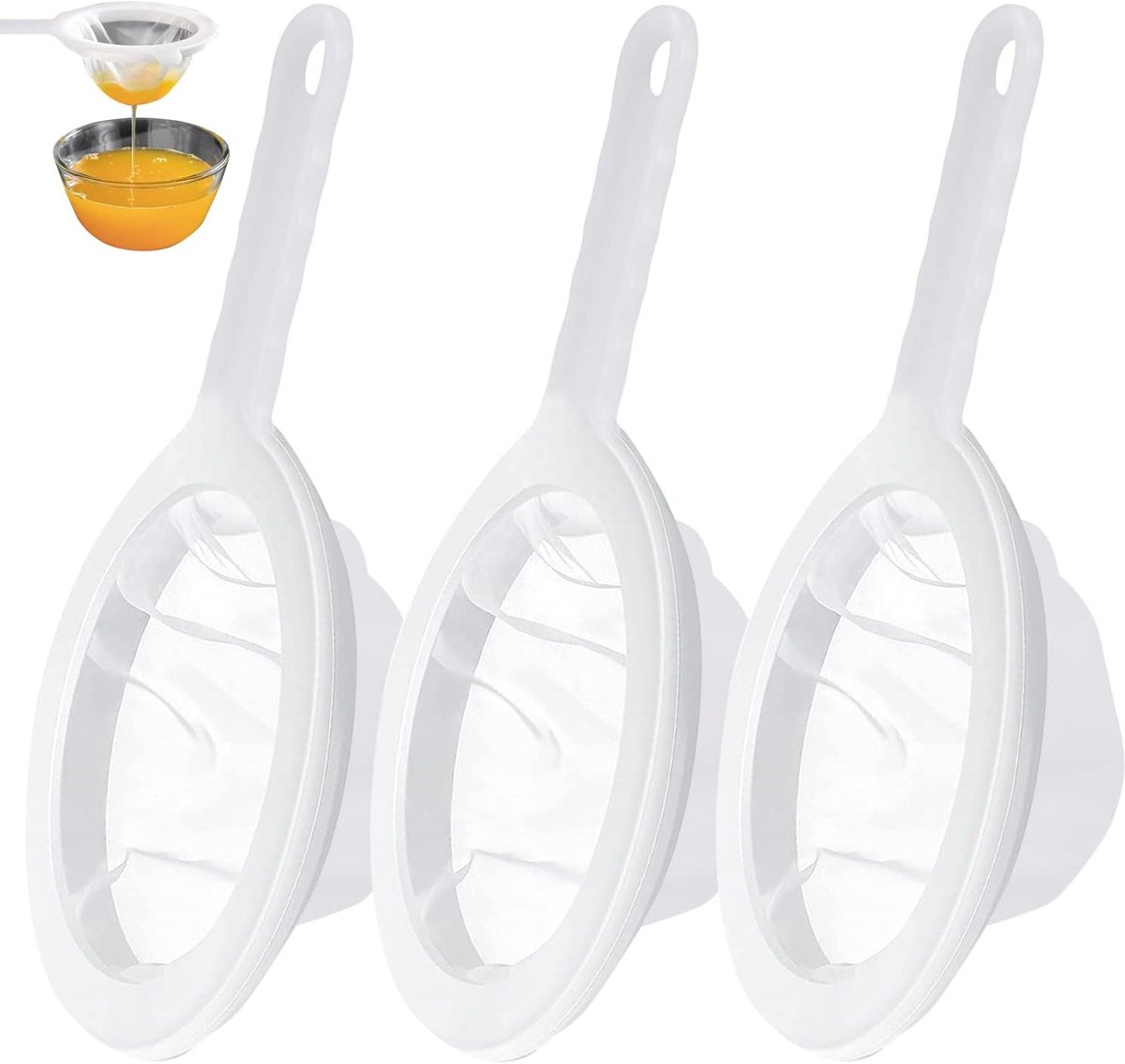 Fijne zeef - 100/200/400 mesh - Zeef met handvat - Wijnzeef - Nylon plastic zeef - Fijne zeef - Keuken- en reiszeef - Filterdoek voor sap, wijn - 3 stuks