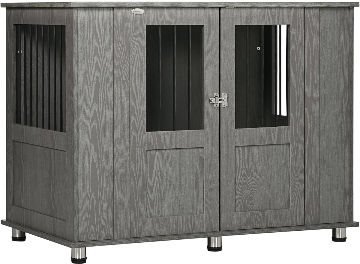 Merax Hondenbench Groot Houten 114x60x82 cm – Hondenbox Binnen met Magnetische Deur en Ramen – Bijzettafel Hondenhuis voor Grote Honden tot 35 kg