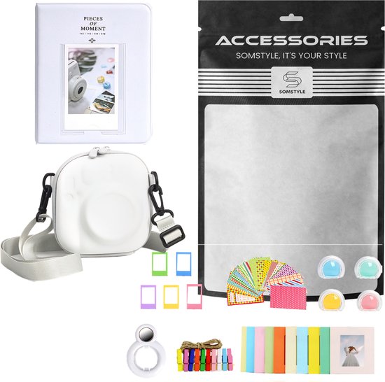 Somstyle Set Accessoires de vêtements pour bébé de Luxe adapté pour Fujifilm Instax Mini 12 – Étui étanche avec sangle de transport et plus encore – Wit