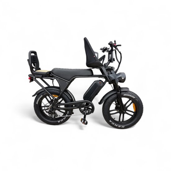 Elektrische Ouxi C80 Family Fatbike Zwart met 2 Kinderzitjes, 48V Motor, Hydraulische Remmen, 80 km Actieradius