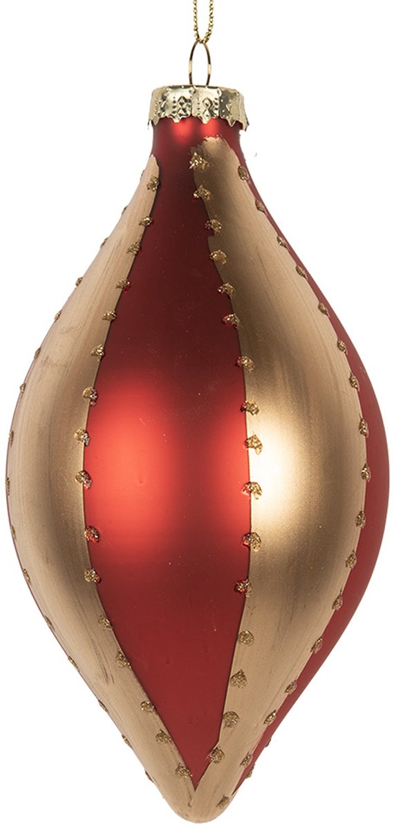 Clayre & Eef Kerstbal Overig Ø 8x15 cm Goudkleurig Rood Glas Kerstballen