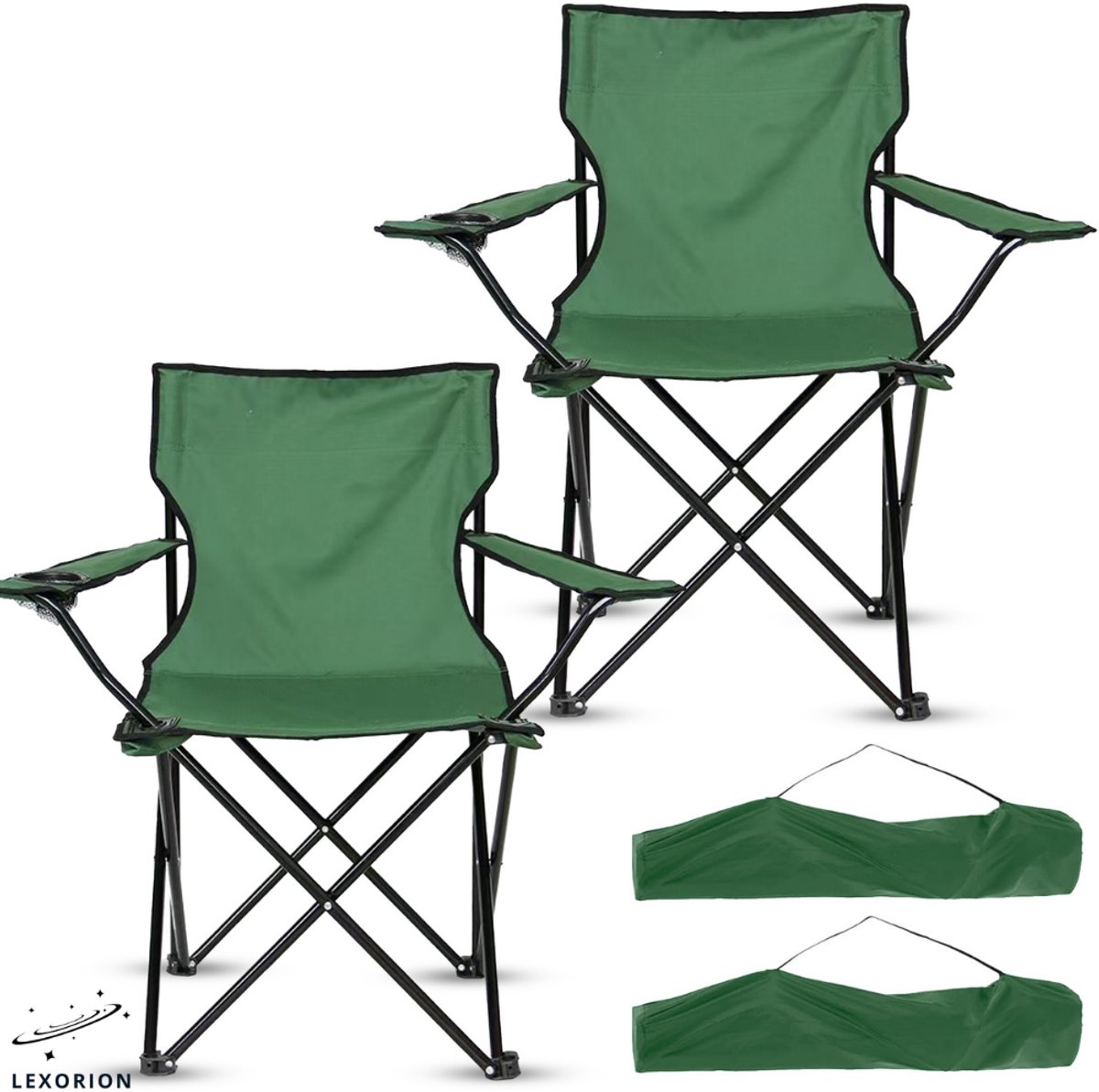 Lexorion Campingstoel - Kampeerstoel - Campingstoelen Set van 2 - Opvouwbaar Campingstoel - Strandstoel - Draagvermogen 120 kg - Klapstoel - Vouwstoel - Camping - Kamperen - Visstoel - Klapstoelen - Festival Stoel - Groen