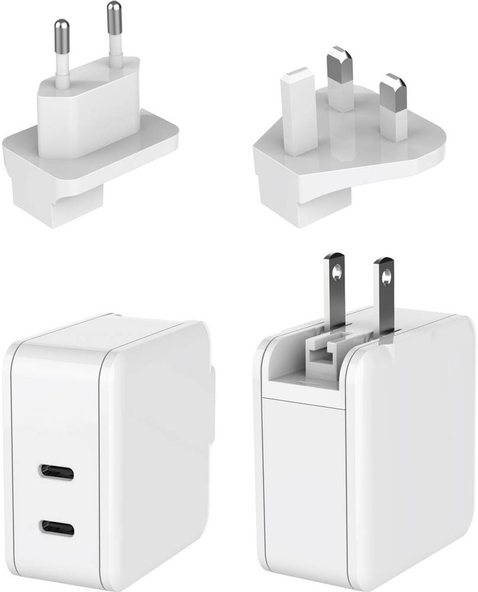 Dehner Elektronik XYPD65CC-ZUZ GaN US foldable with Plug-Set EU/UK white 2xUSB-C AC/DC desktop- en stekkernetvoeding 65