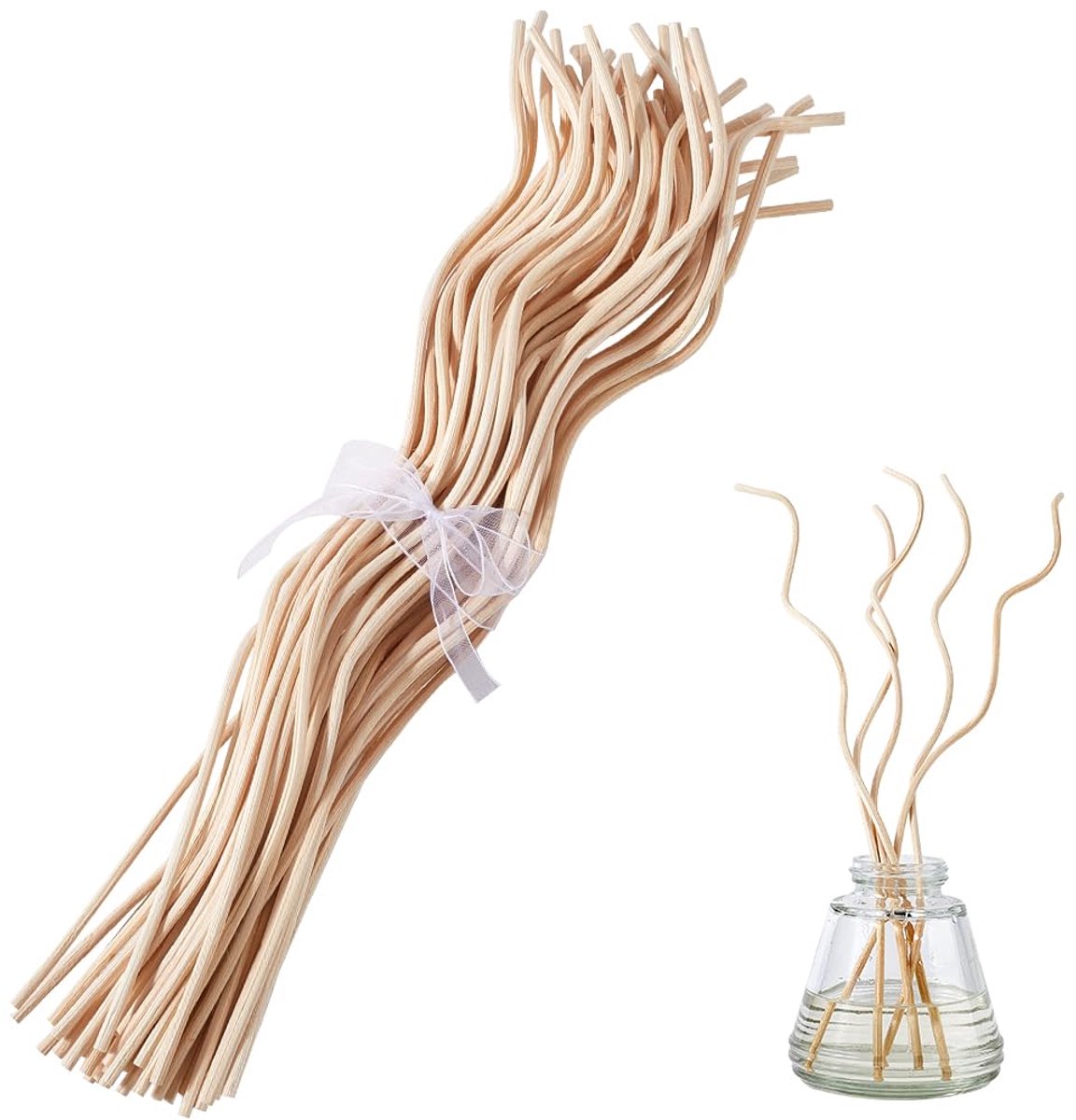 50 stuks 11 inch witte golvende rotan geurstokjes, vervangende navulstokjes, navulstokjes, natuurlijke rotan geur, aromatherapie navulling, vluchtige aroma diffuser