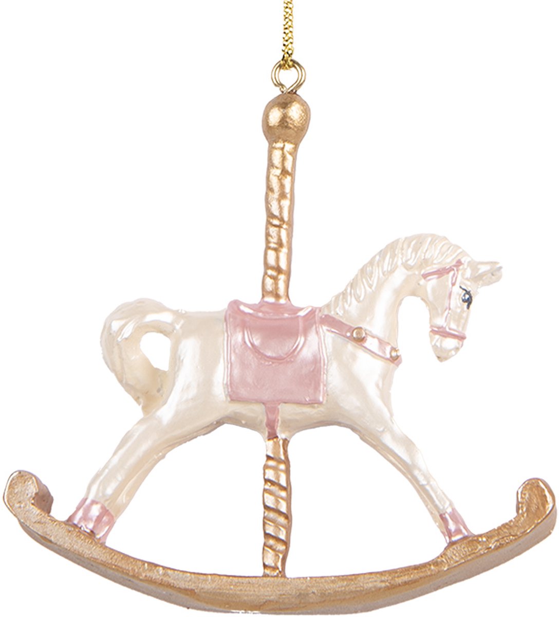 Clayre & Eef Kersthanger Hobbelpaard 8x2x7 cm Wit Kunststof
