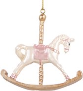 Clayre & Eef Pendentif de Noël Cheval à bascule 8x2x7 cm Plastique Wit