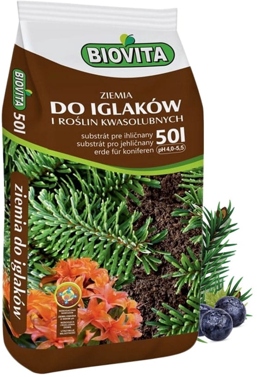 Biovita - Potgrond voor Iglaki en Zuurminnende Planten - 50L - Zuur Bodem