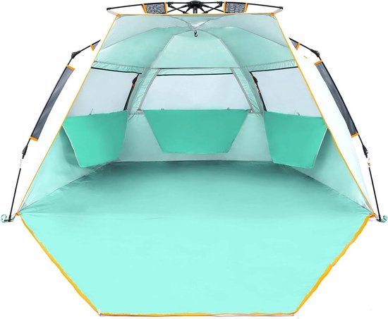 Wolfwise Draagbare Strandtent voor 3 Personen UPF 50 Zonnescherm Luifelparaplu met Uitschuifbare Vloer, Blauw