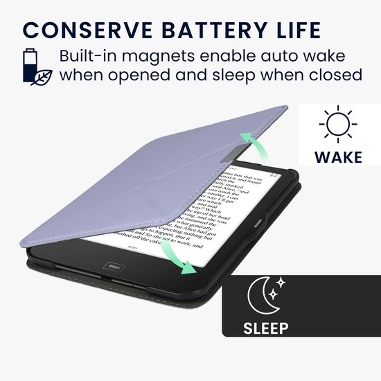 kwmobile e-reader hoesje geschikt voor Tolino Vision 1 / 2 / 3 / 4 HD hoes - Ereader flip case met standaard - E reader cover van kunstleer - In lavendel van Merkloos — afbeelding 2