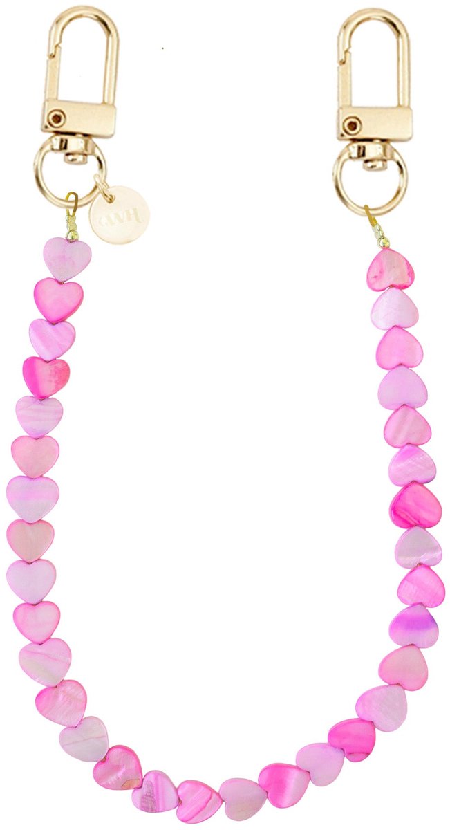 xoxo Wildhearts telefoonkoord - Shell Hearts - Roze & Paars - Kort koord - Geschikt voor iPhone - Geschikt voor Samsung - Universeel - Phone Cord - Telefoonketting - Koord voor telefoon - Telefoon hanger - Gekleurde hartjes - Pink & Purple