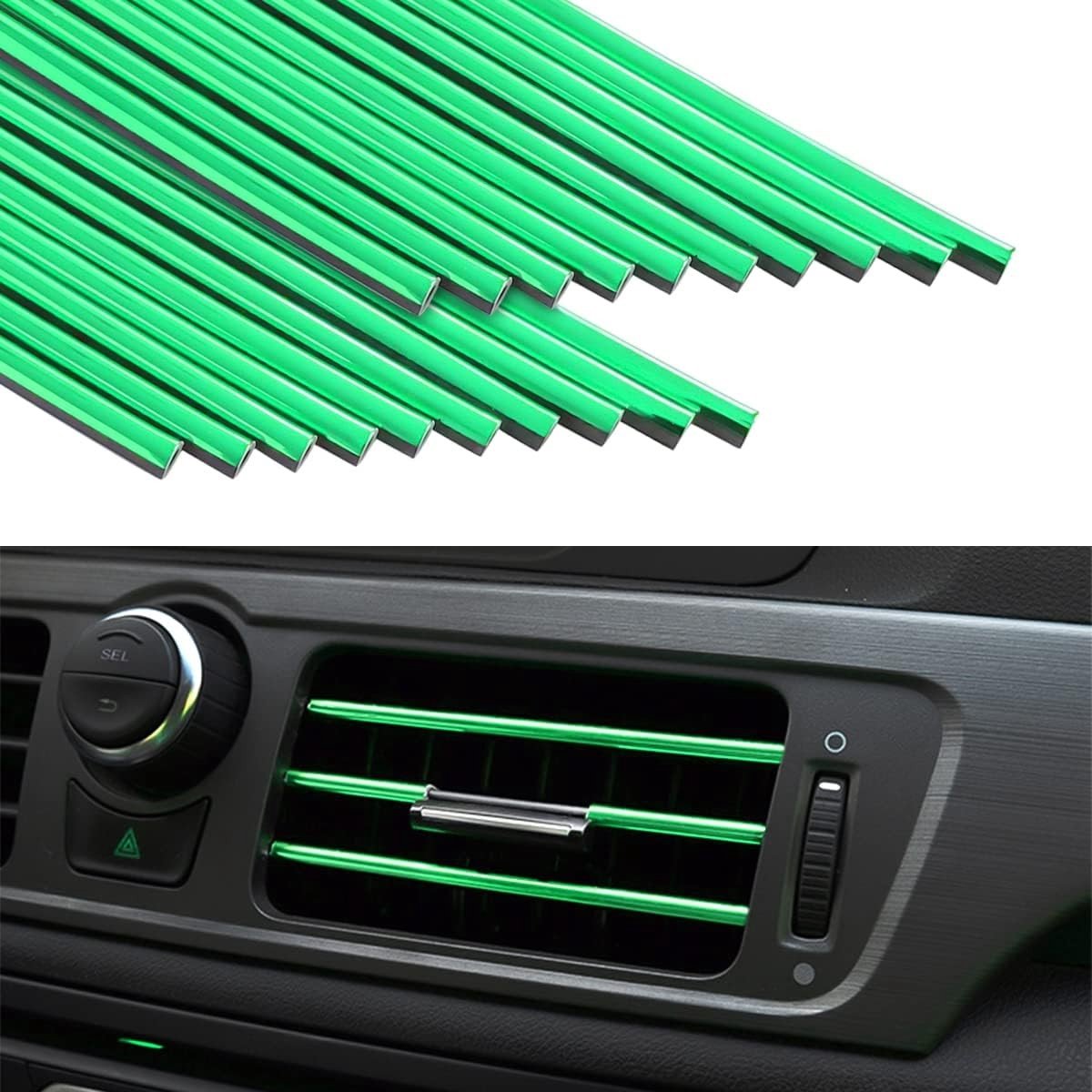 Image of 20-pack decoratieve strips voor auto-airconditioners - DIY decoratieve strips voor ventilatieroosters - Buigzame accessoires voor auto-interieurs - Decoratieve strips voor de meeste ventilatieroosters (groen)
