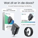 Inhoud van de verpakking: Siltcon 65W USB-C snellader, Nederlandstalige handleiding en een 2 meter lange USB-C kabel.