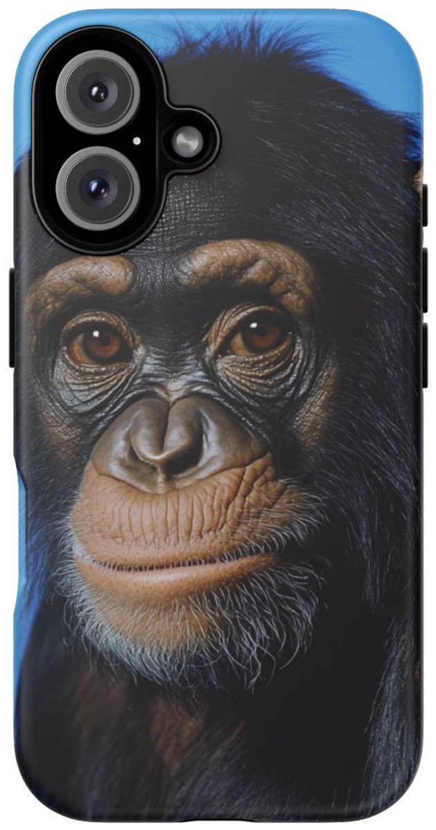Aapportret op Felblauwe Achtergrond – Telefoonhoesje Geschikt voor iPhone 16