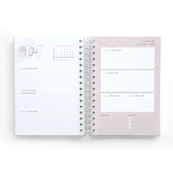 Agenda Maan Amsterdam 2026 - Agenda annuel A5 - Agenda hebdomadaire - Classeur à anneaux - 1 semaine sur 2 pages