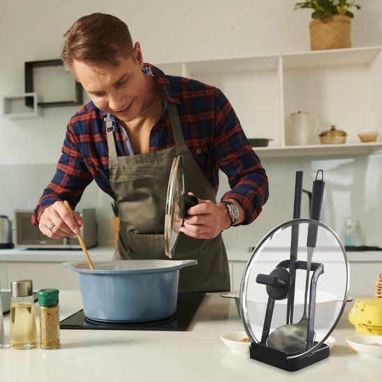 PAVSTINE Opvouwbare pannendekselhouder, organizer voor pannendeksel met een diameter van 16-34 cm, duurzame kooklepelhouder, gemakkelijk te reinigen, kooklepelhouder, dekselhouder keuken