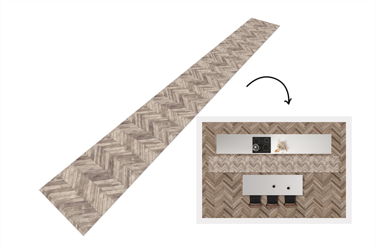 KitchenYeah Keukenloper 480x60 cm - Keukenmat vinyl Plank - Patronen - Brocante - Keukenmatten loper - Keuken vloerkleed tapijt Visgraat